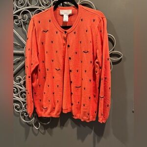 Vintage Maurada women’s embroidered Halloween orange cardigan sweater sz L